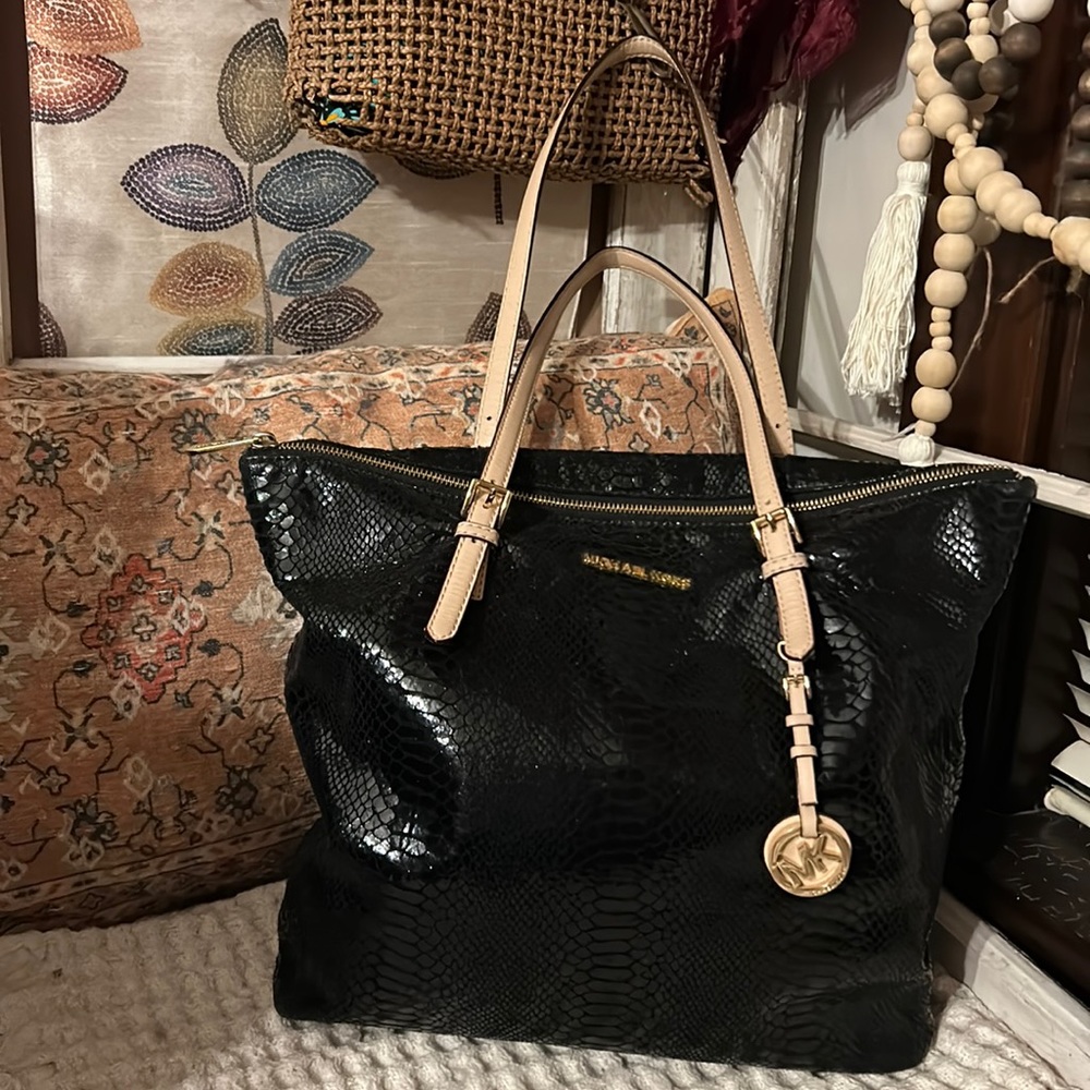 Michael Kors Paten Leather Snakeskin Shoulder Bag
